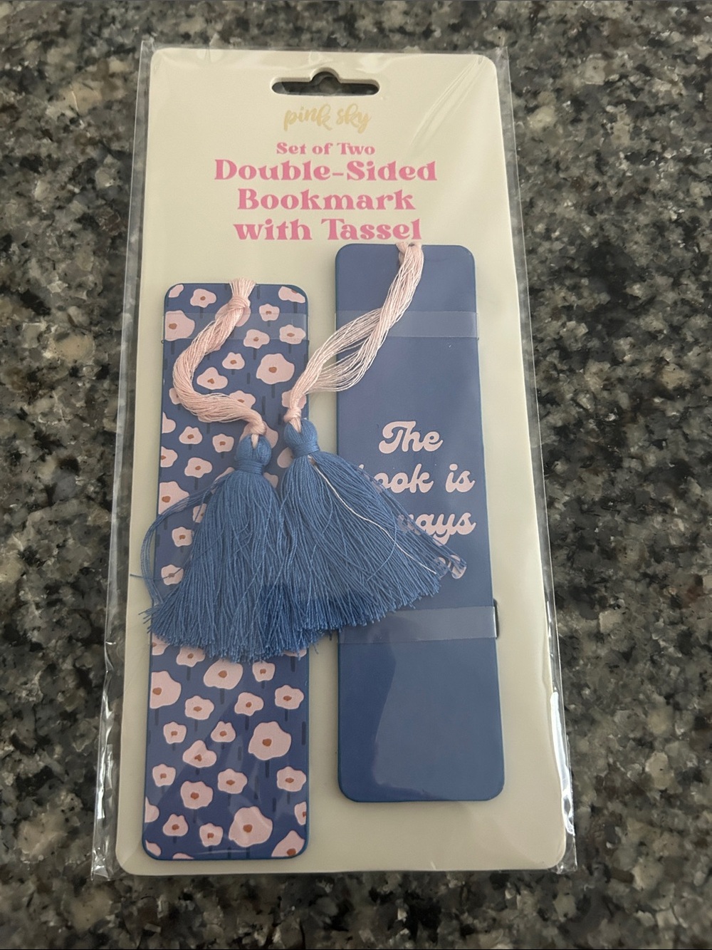 Pink sky Blue and Pink Double-Sided Bookmarks with Tassels - Set of Two